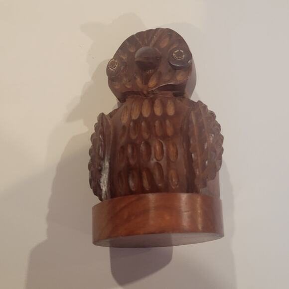Vintage Hand Carved Wooden Eyeglasses Holder Owl Figurine - Picture 7 of 13